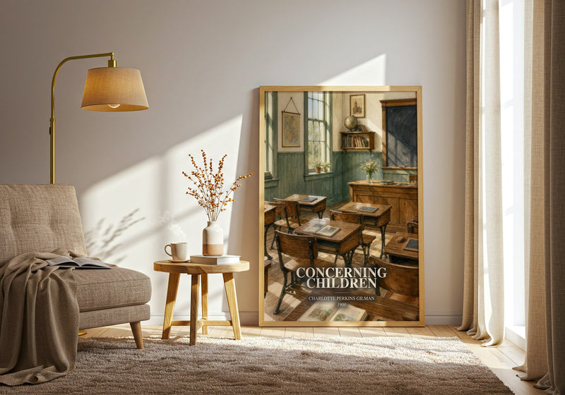 Concerning Children watercolour print in frame leaning in hallway – non fiction wall art