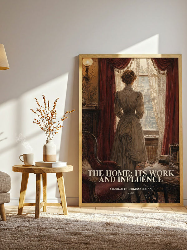 The Home: Its Work And Influence watercolour print in frame leaning in hallway – non fiction wall art