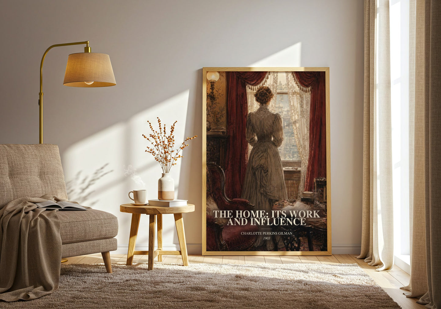 The Home: Its Work And Influence watercolour print in frame leaning in hallway – non fiction wall art