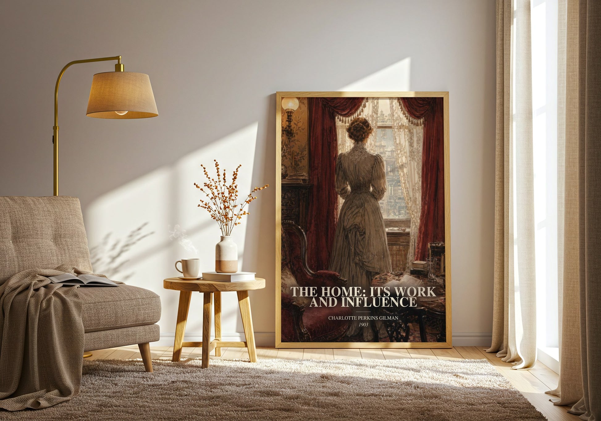 The Home: Its Work And Influence watercolour print in frame leaning in hallway – non fiction wall art