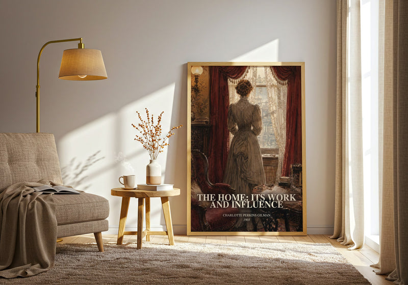 The Home: Its Work And Influence watercolour print in frame leaning in hallway – non fiction wall art