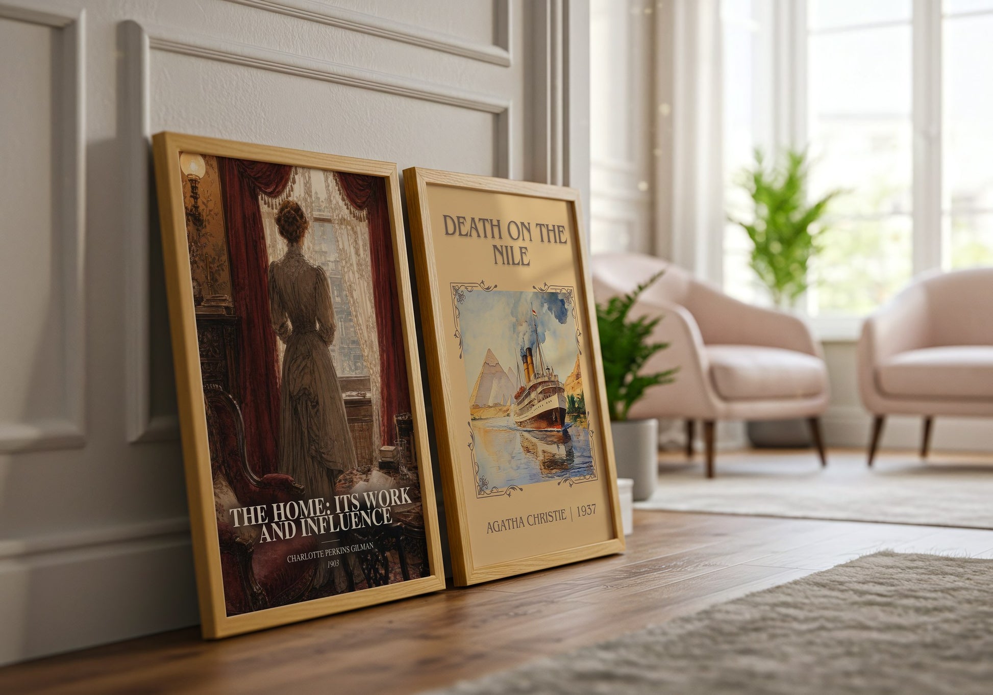 The Home: Its Work And Influence watercolour print framed by window – literary home decor