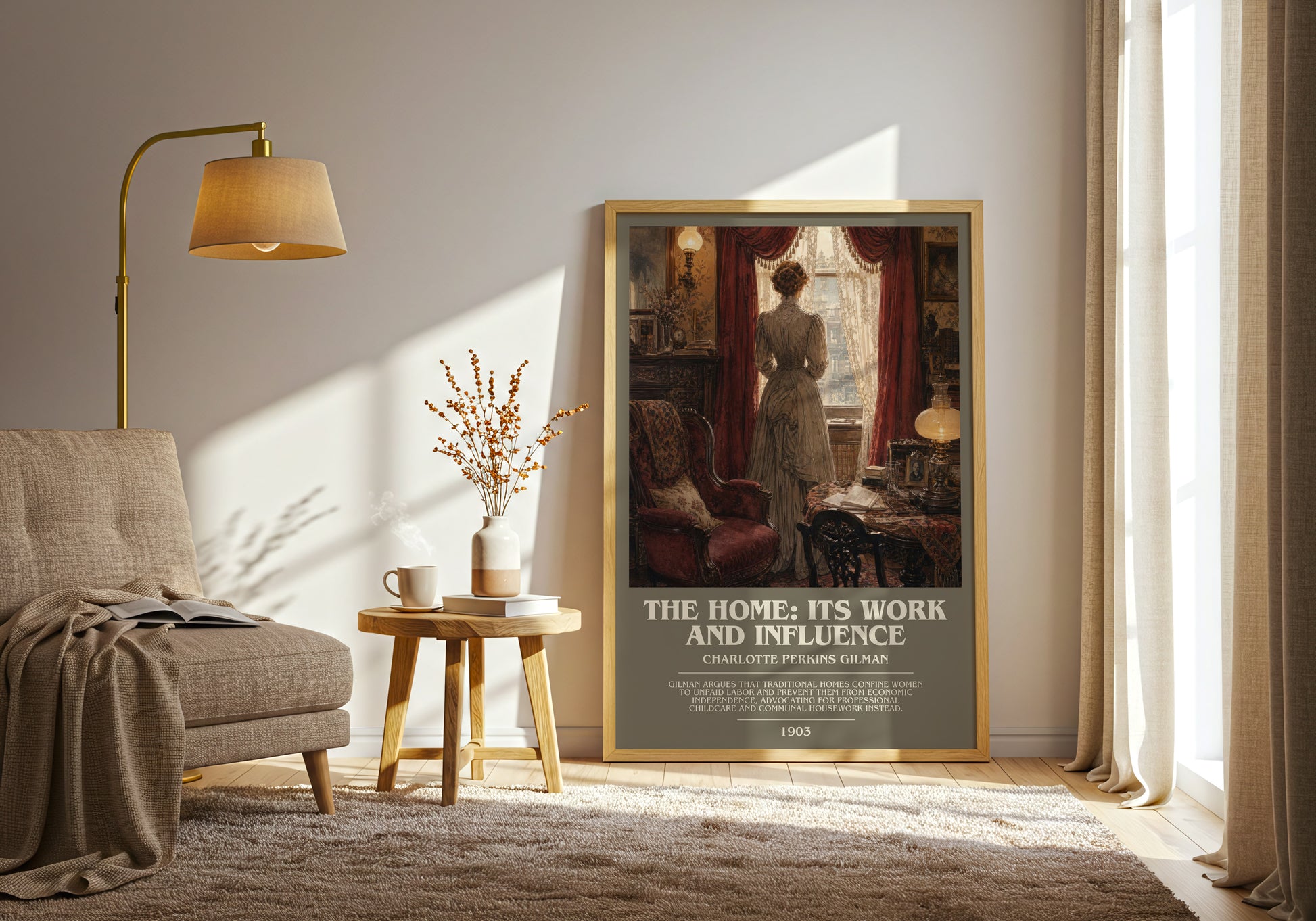 The Home: Its Work And Influence bookish print on bookshelf – Charlotte Perkins Gilman fan gift