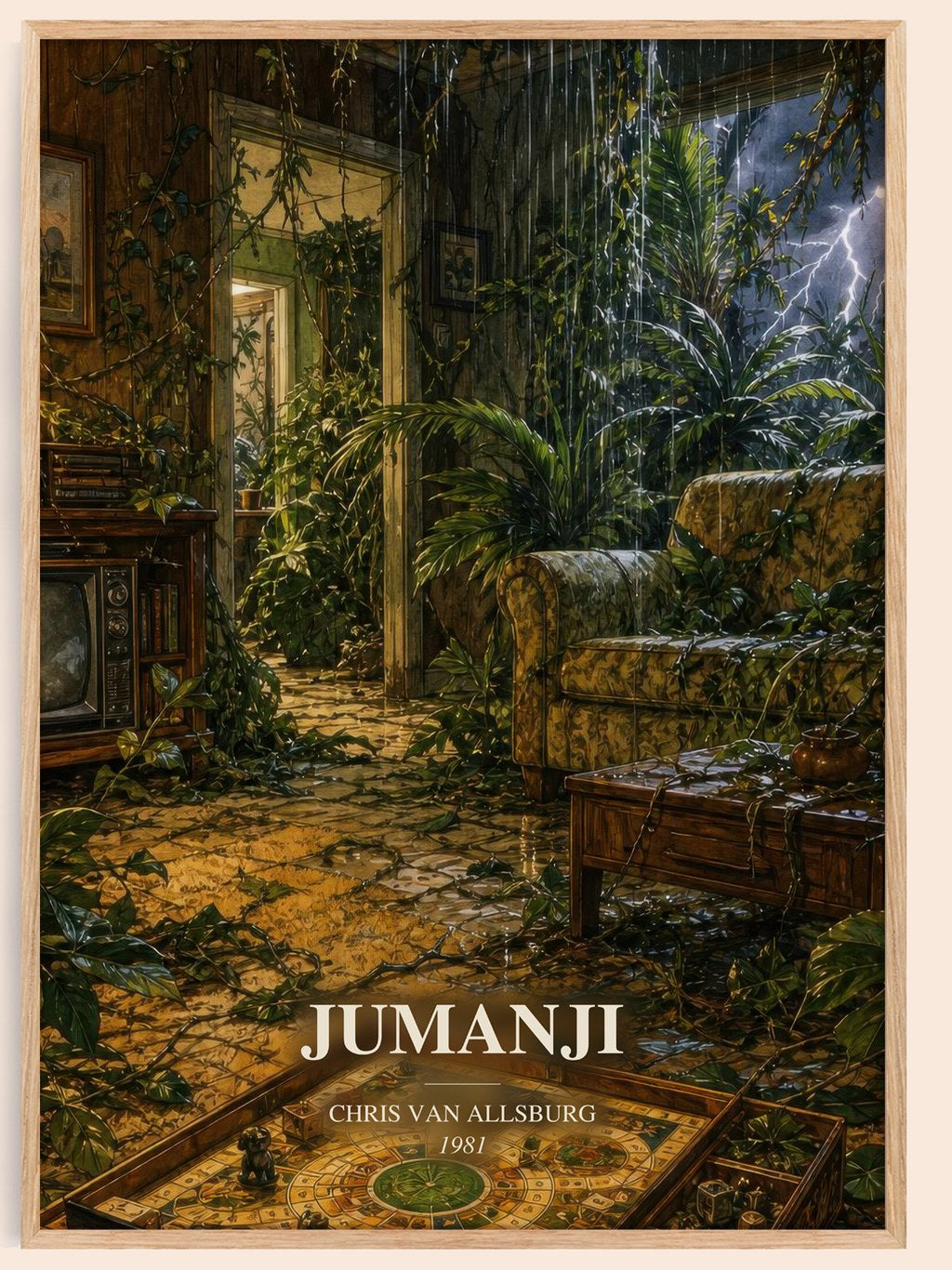Jumanji watercolour book poster by Chris Van Allsburg – framed literary art print