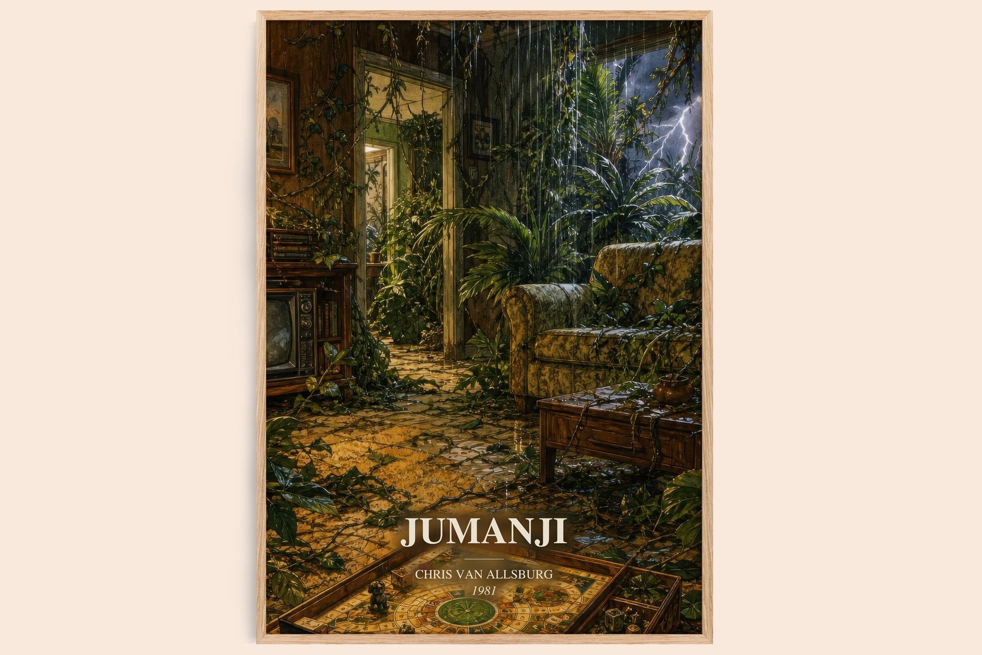 Jumanji watercolour book poster by Chris Van Allsburg – framed literary art print