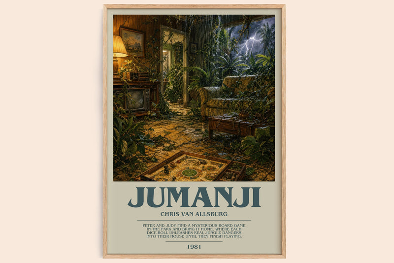 Jumanji bookish book poster by Chris Van Allsburg – framed literary art print
