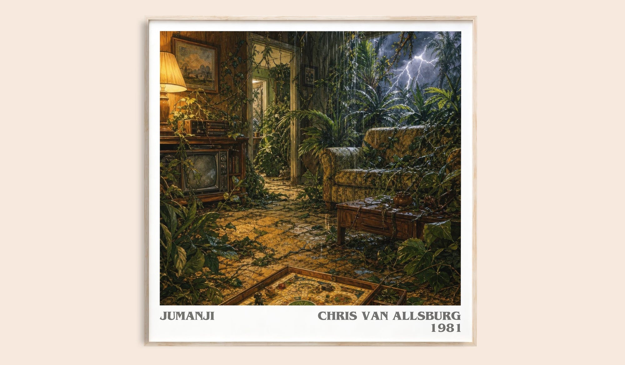 Jumanji literary book poster by Chris Van Allsburg – framed literary art print
