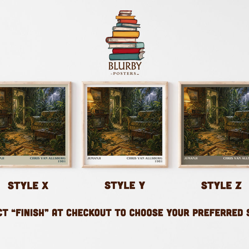 Jumanji literary print in frame leaning in hallway – childrens wall art