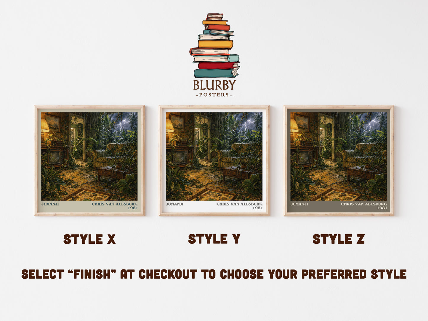 Jumanji literary print in frame leaning in hallway – childrens wall art