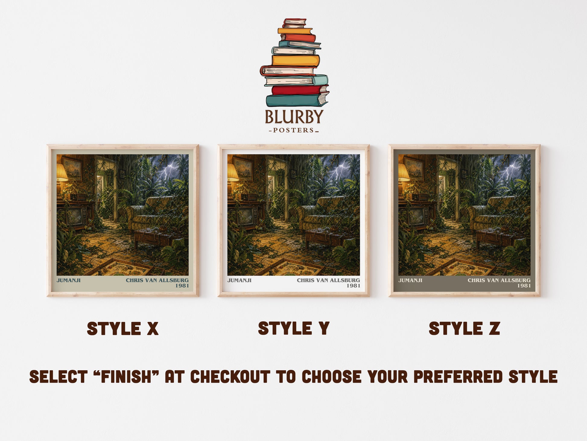 Jumanji literary print in frame leaning in hallway – childrens wall art
