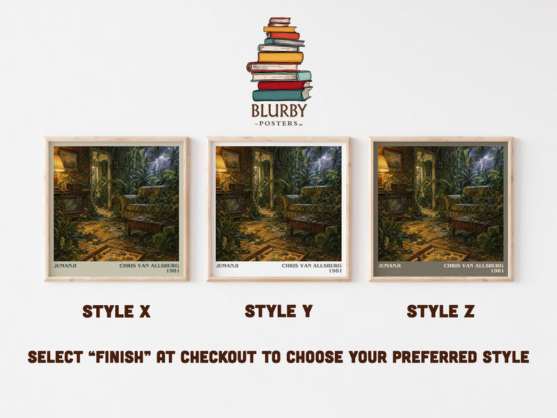 Jumanji literary print in frame leaning in hallway – childrens wall art