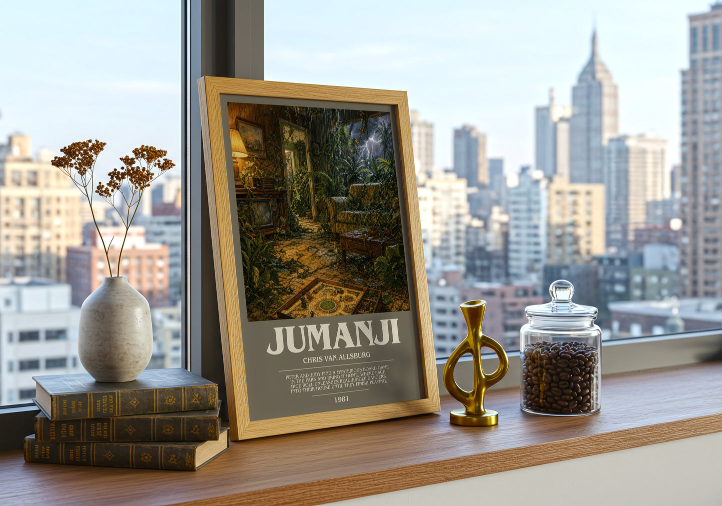 Jumanji bookish print framed by window – literary home decor