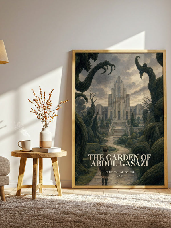 The Garden Of Abdul Gasazi watercolour print in frame leaning in hallway – childrens wall art