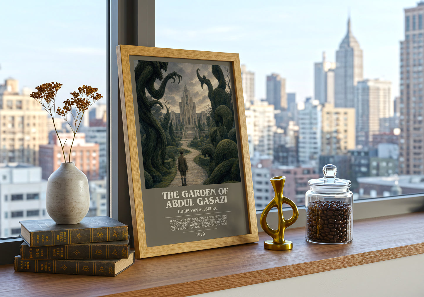The Garden Of Abdul Gasazi bookish print framed by window – literary home decor