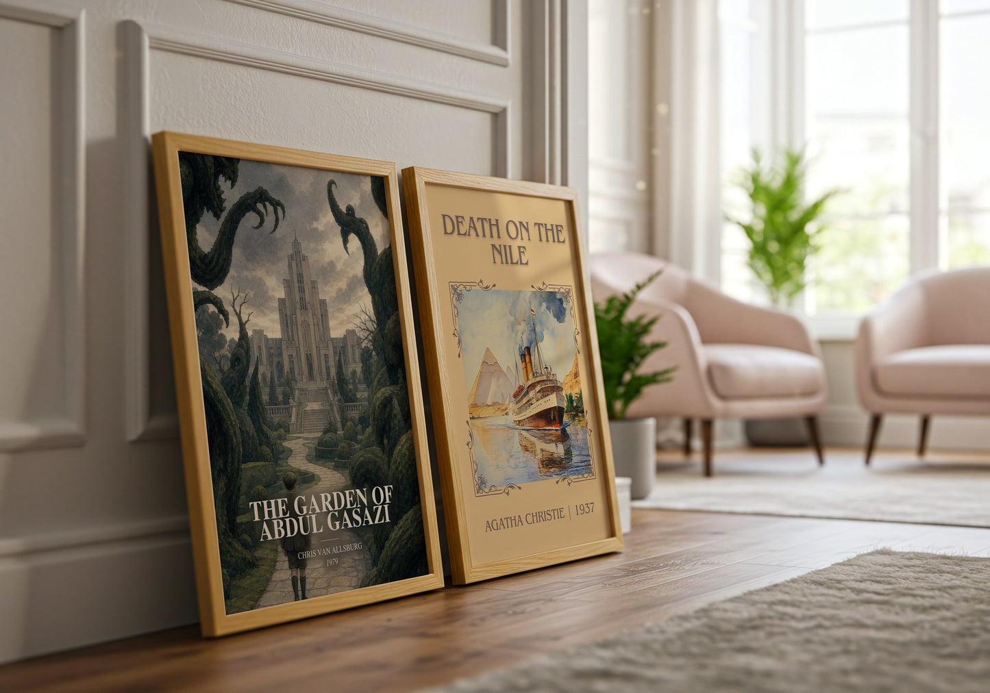 The Garden Of Abdul Gasazi watercolour print framed by window – literary home decor