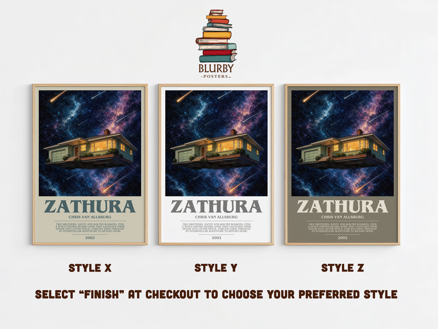 Zathura bookish print in frame leaning in hallway – childrens wall art