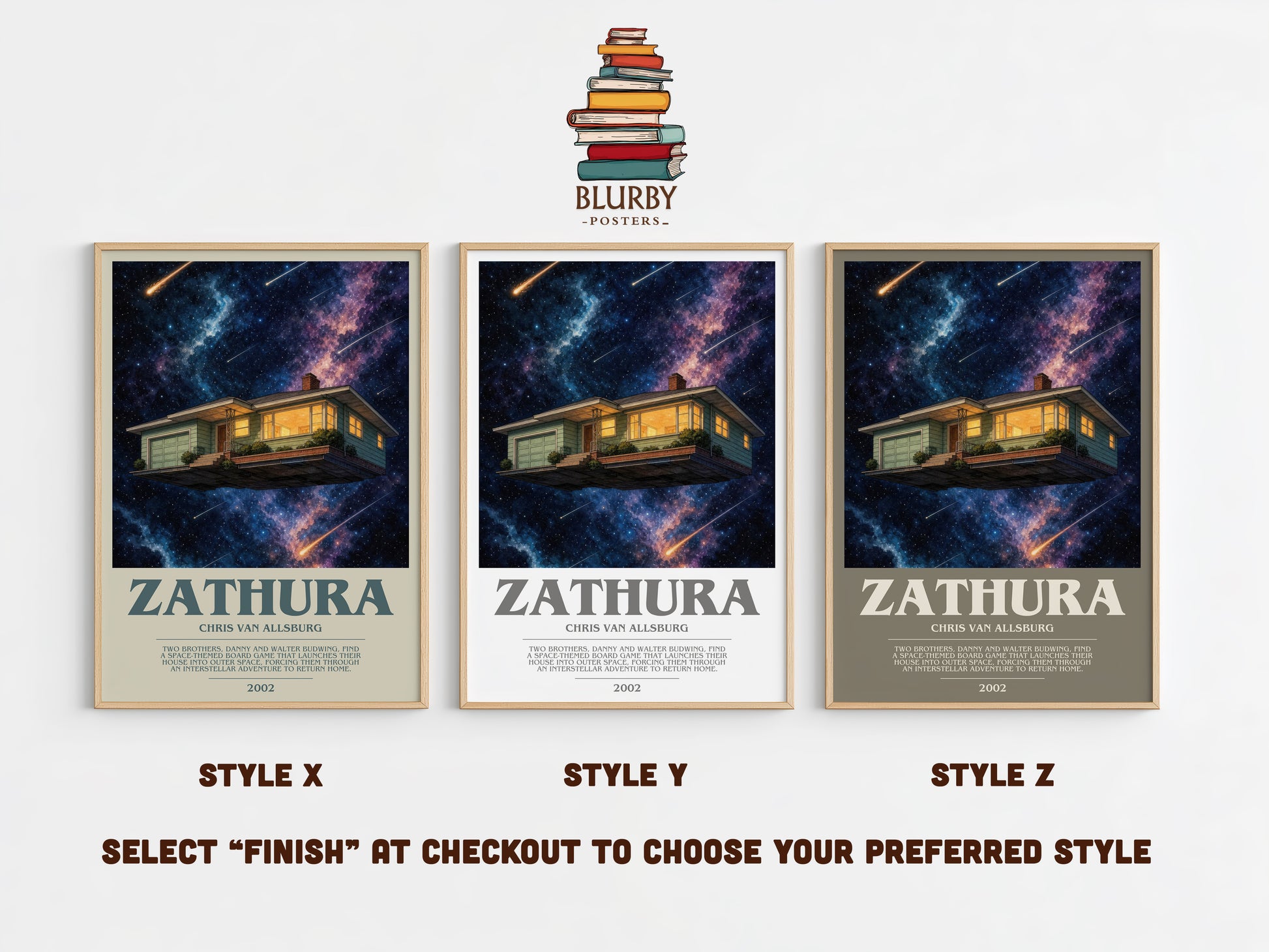 Zathura bookish print in frame leaning in hallway – childrens wall art
