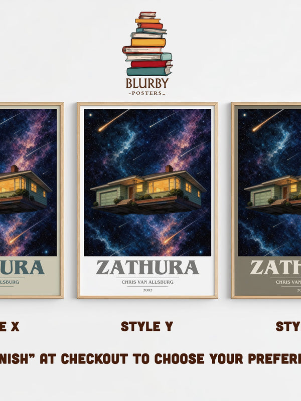 Zathura book cover print in frame leaning in hallway – childrens wall art