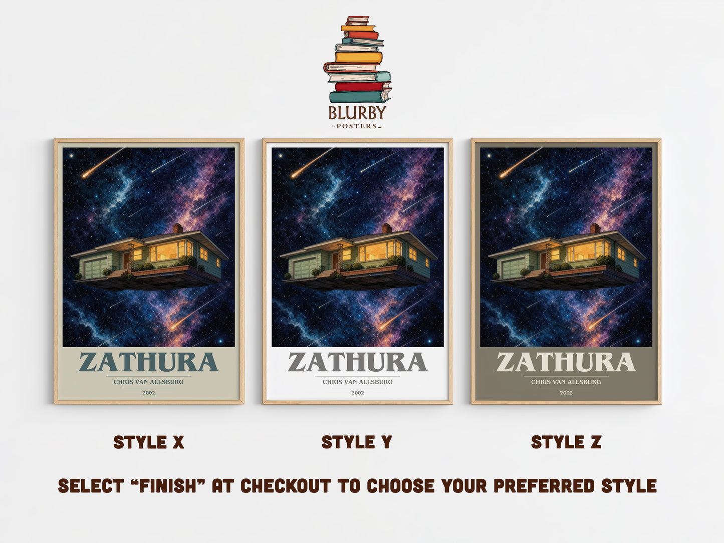 Zathura book cover print in frame leaning in hallway – childrens wall art