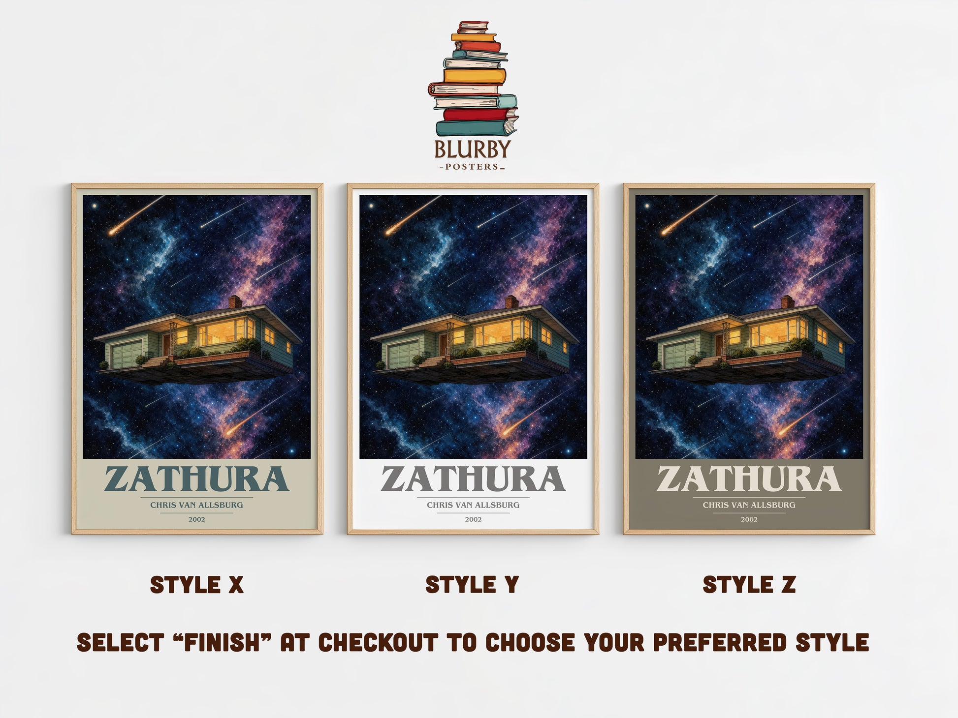 Zathura book cover print in frame leaning in hallway – childrens wall art