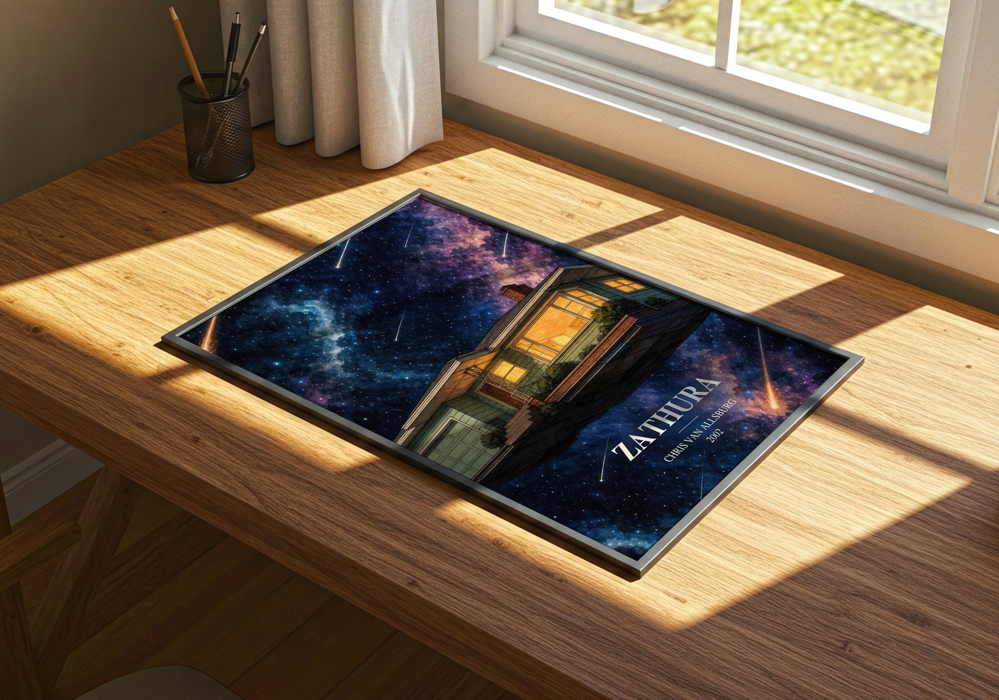 Zathura watercolour book poster framed on wall – childrens wall art