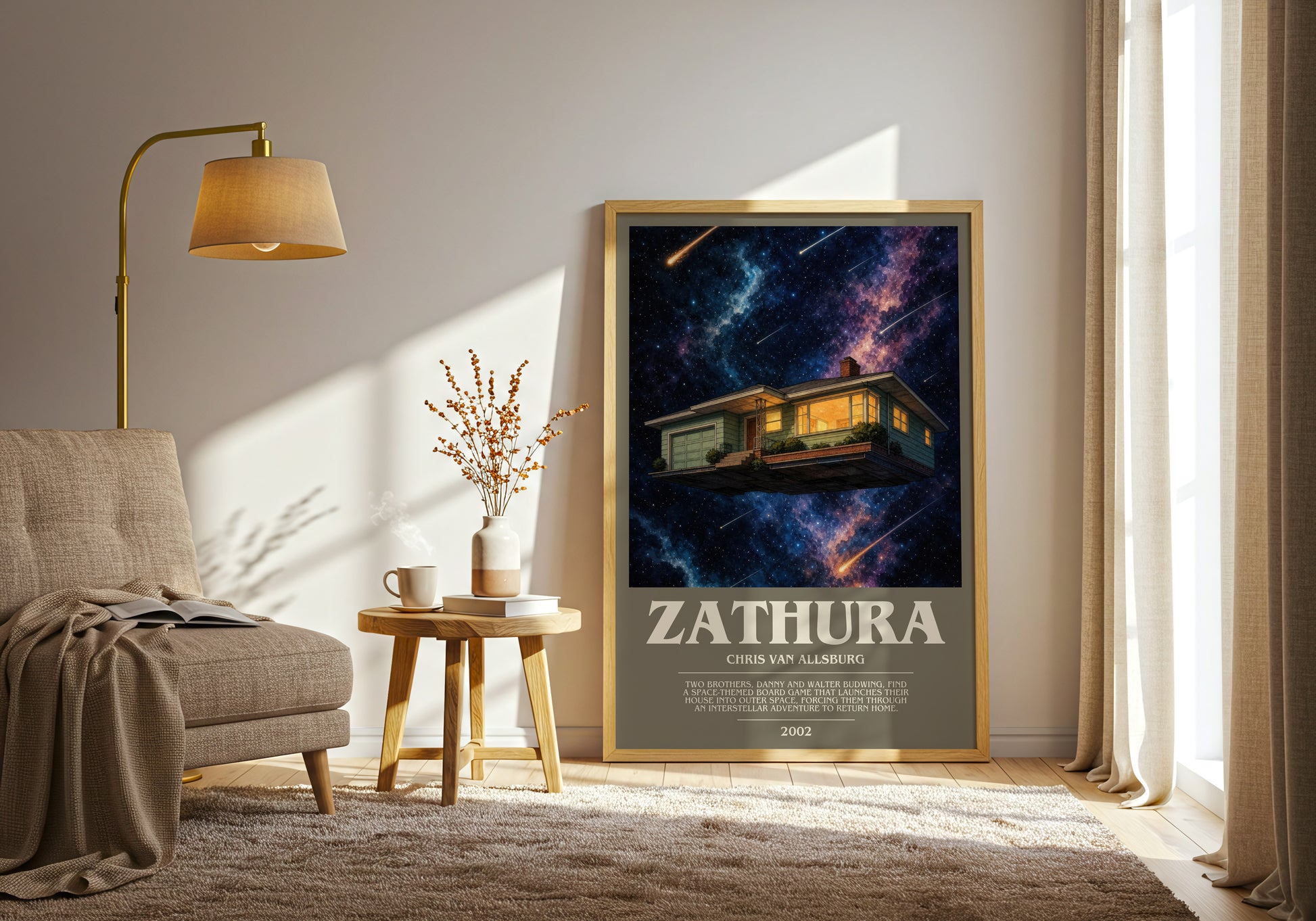 Zathura bookish print on bookshelf – Chris Van Allsburg fan gift