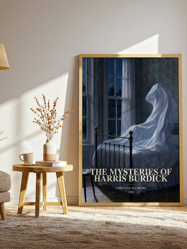The Mysteries Of Harris Burdick watercolour print in frame leaning in hallway – childrens wall art