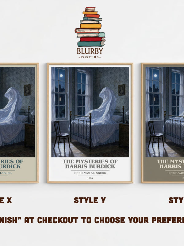 The Mysteries Of Harris Burdick book cover print in frame leaning in hallway – childrens wall art