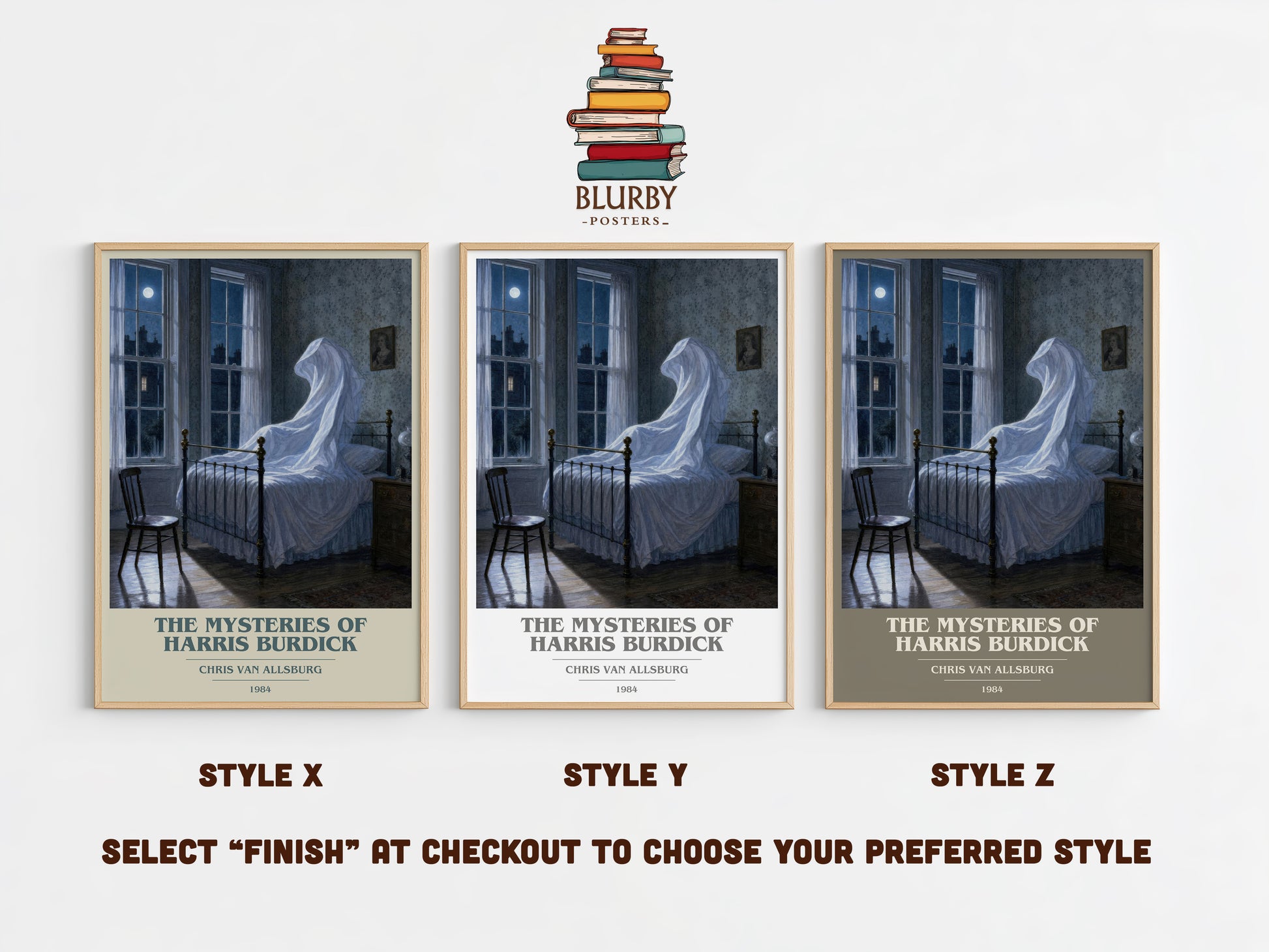 The Mysteries Of Harris Burdick book cover print in frame leaning in hallway – childrens wall art