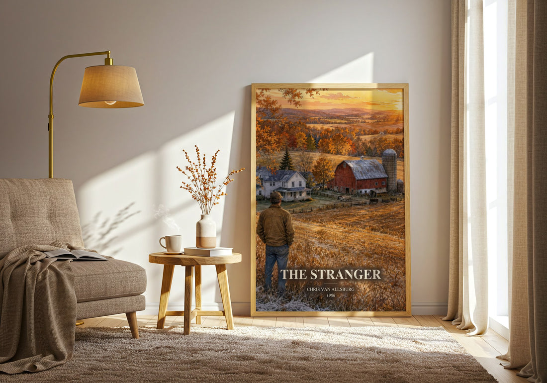 The Stranger watercolour print in frame leaning in hallway – childrens wall art (mockup)