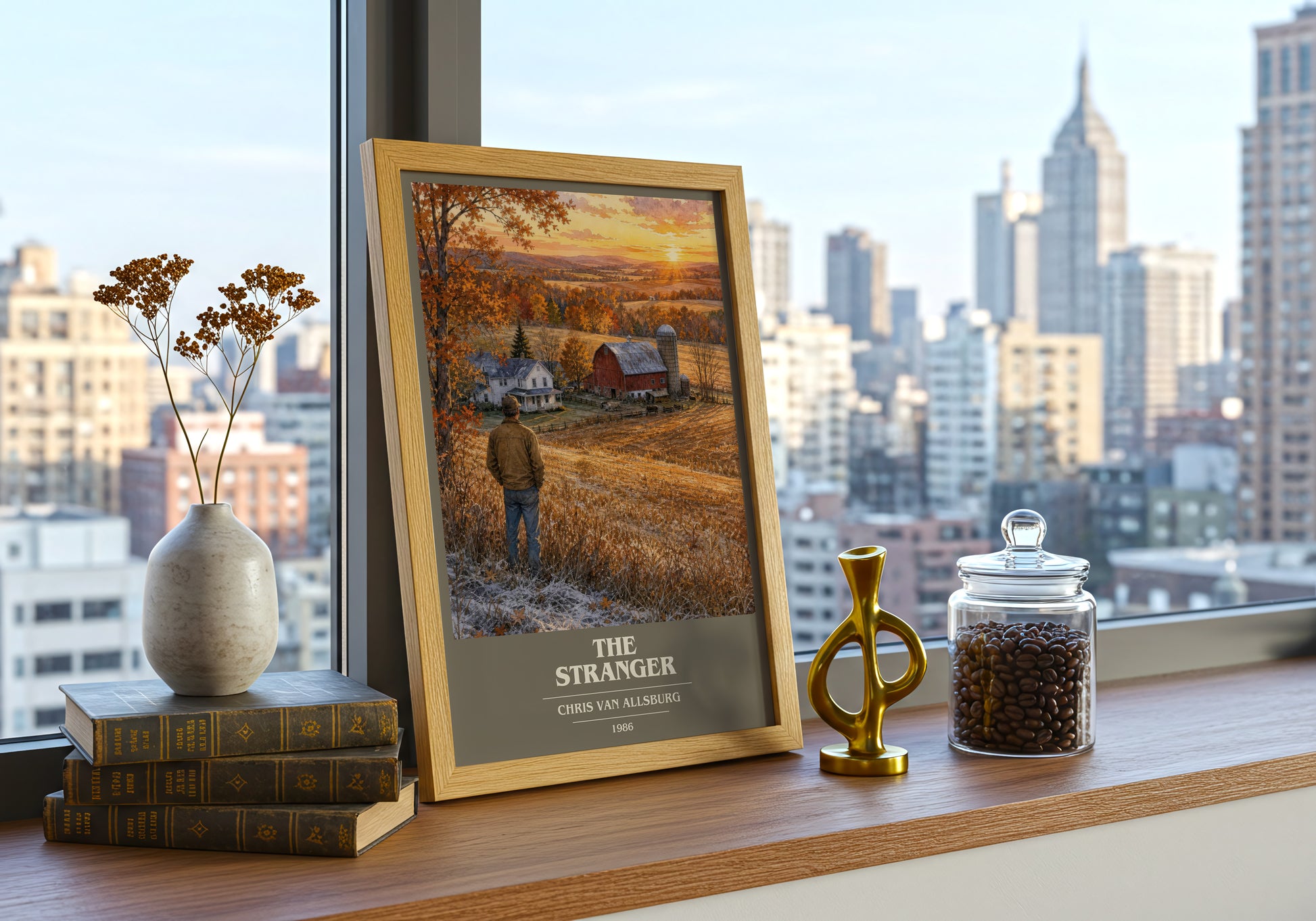 The Stranger book cover print framed by window – literary home decor