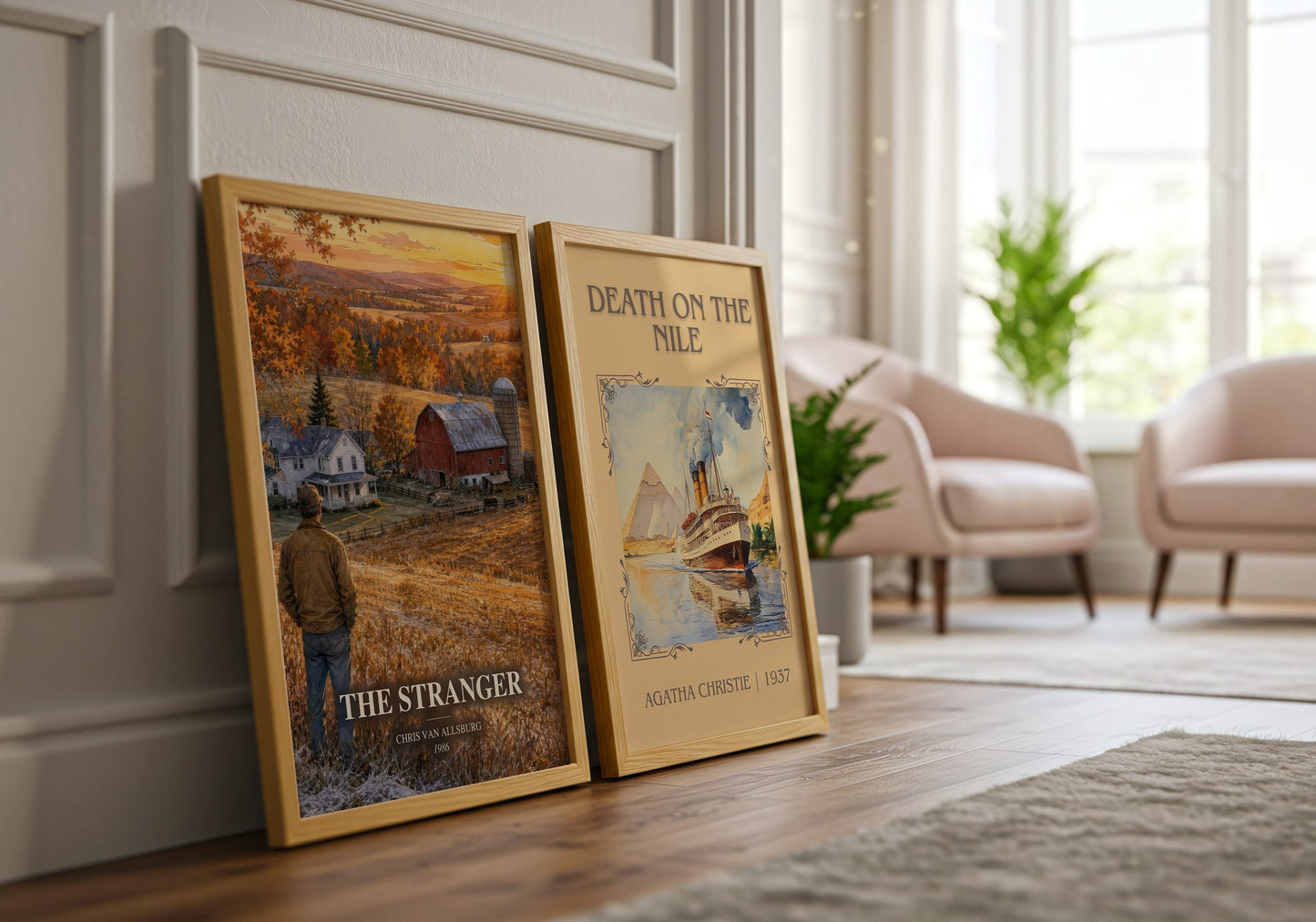 The Stranger watercolour print framed by window – literary home decor