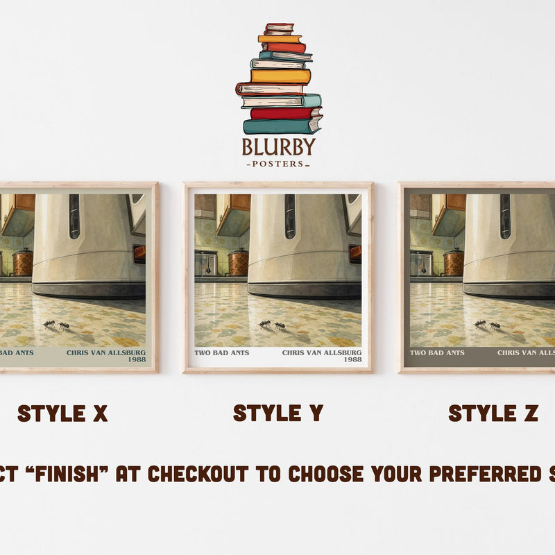 Two Bad Ants literary print in frame leaning in hallway – childrens wall art