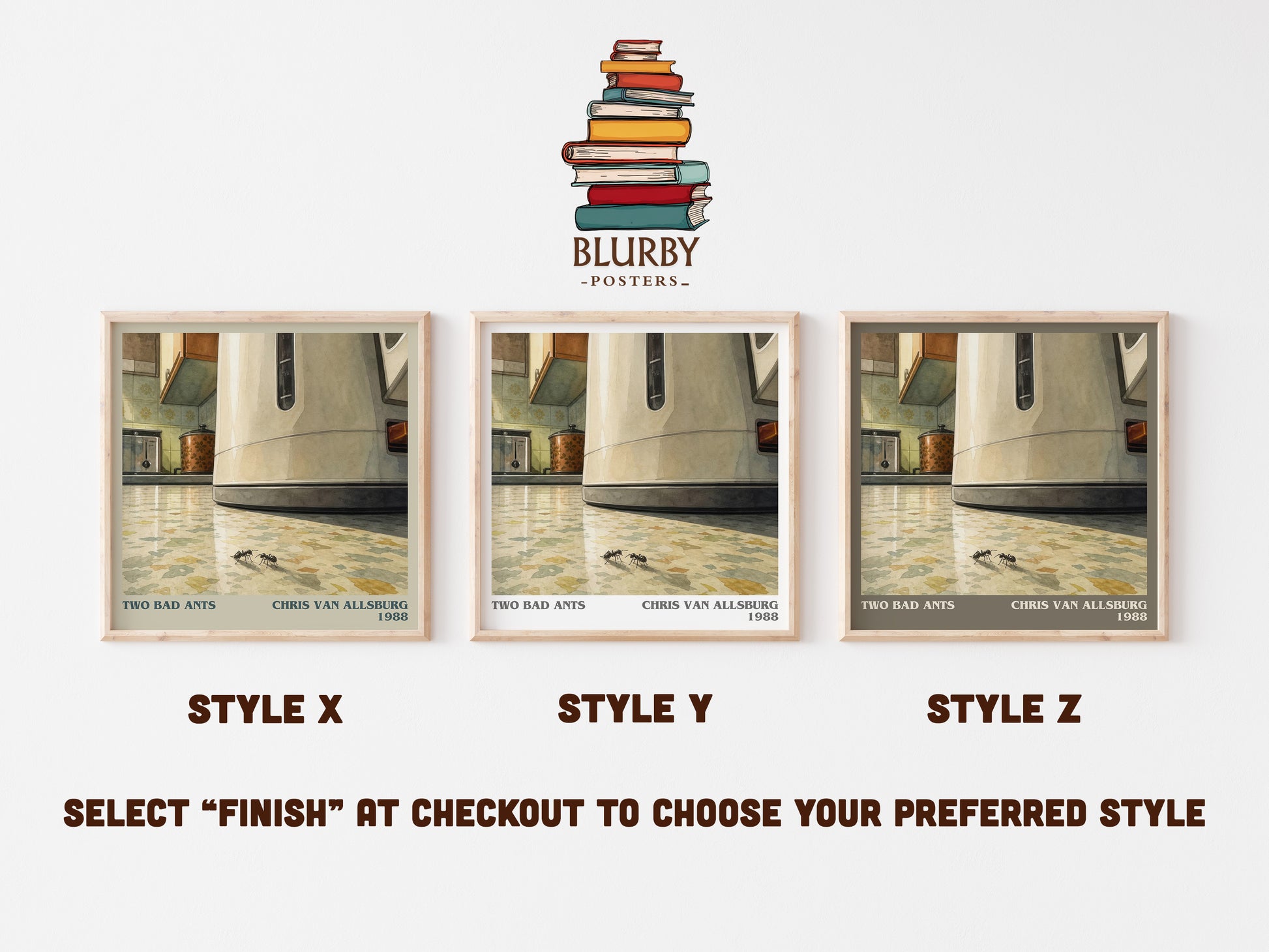 Two Bad Ants literary print in frame leaning in hallway – childrens wall art