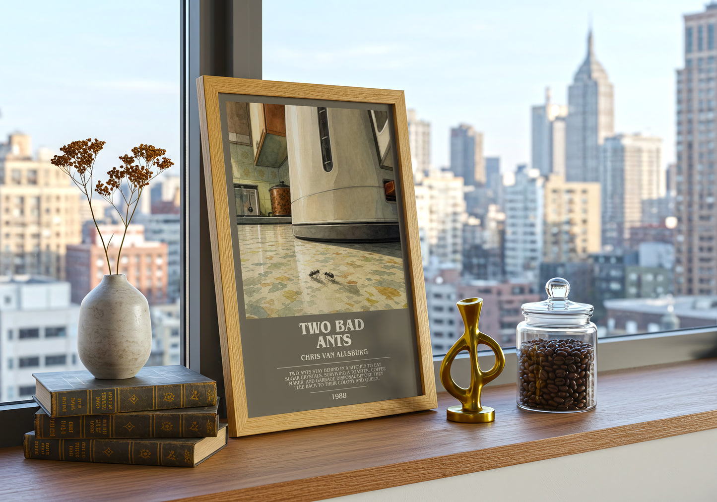 Two Bad Ants bookish print framed by window – literary home decor