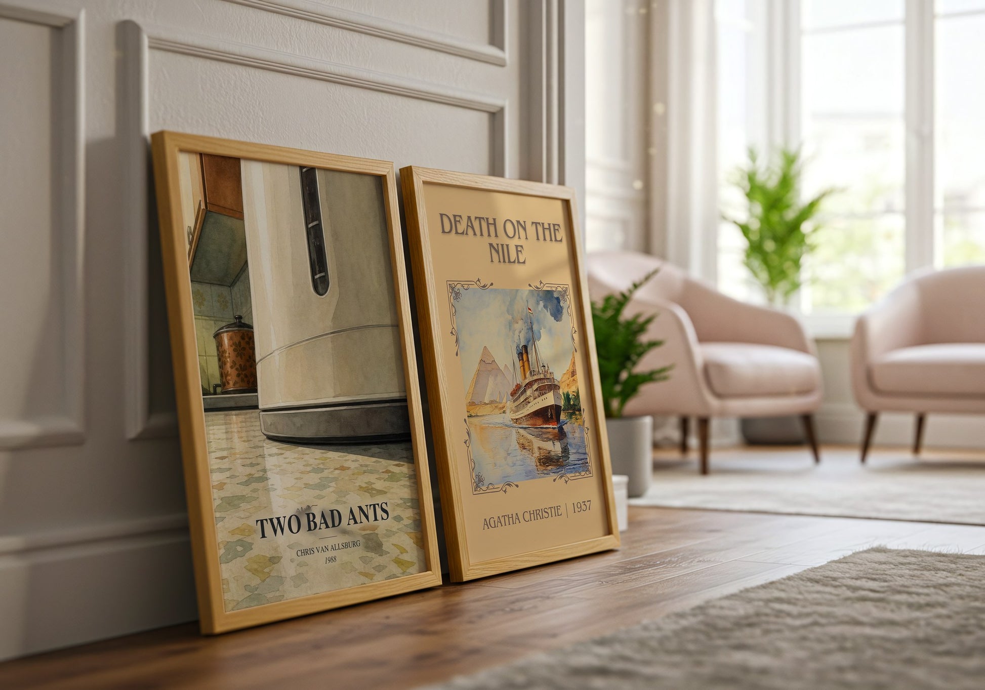 Two Bad Ants watercolour print framed by window – literary home decor