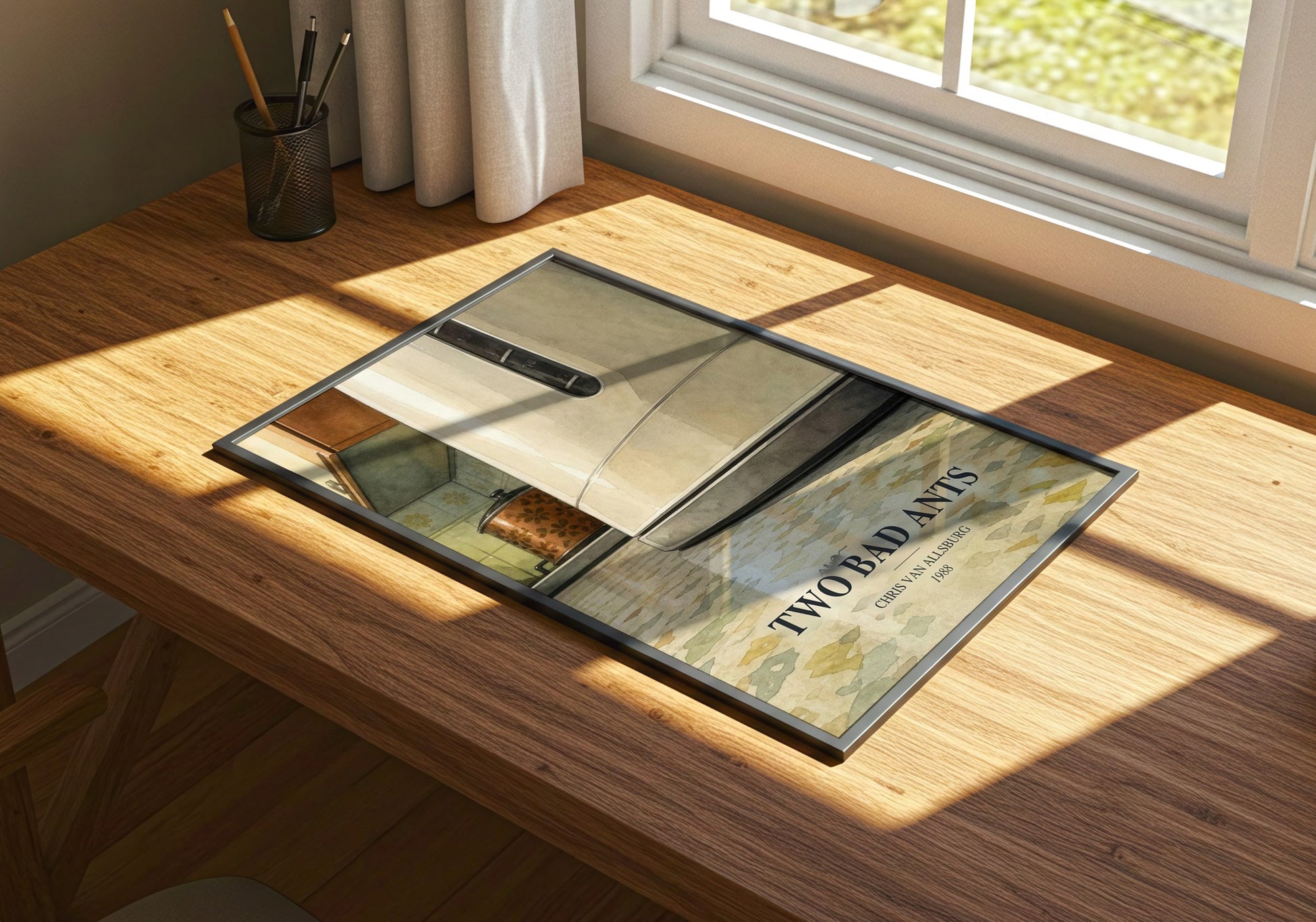 Two Bad Ants watercolour book poster framed on wall – childrens wall art