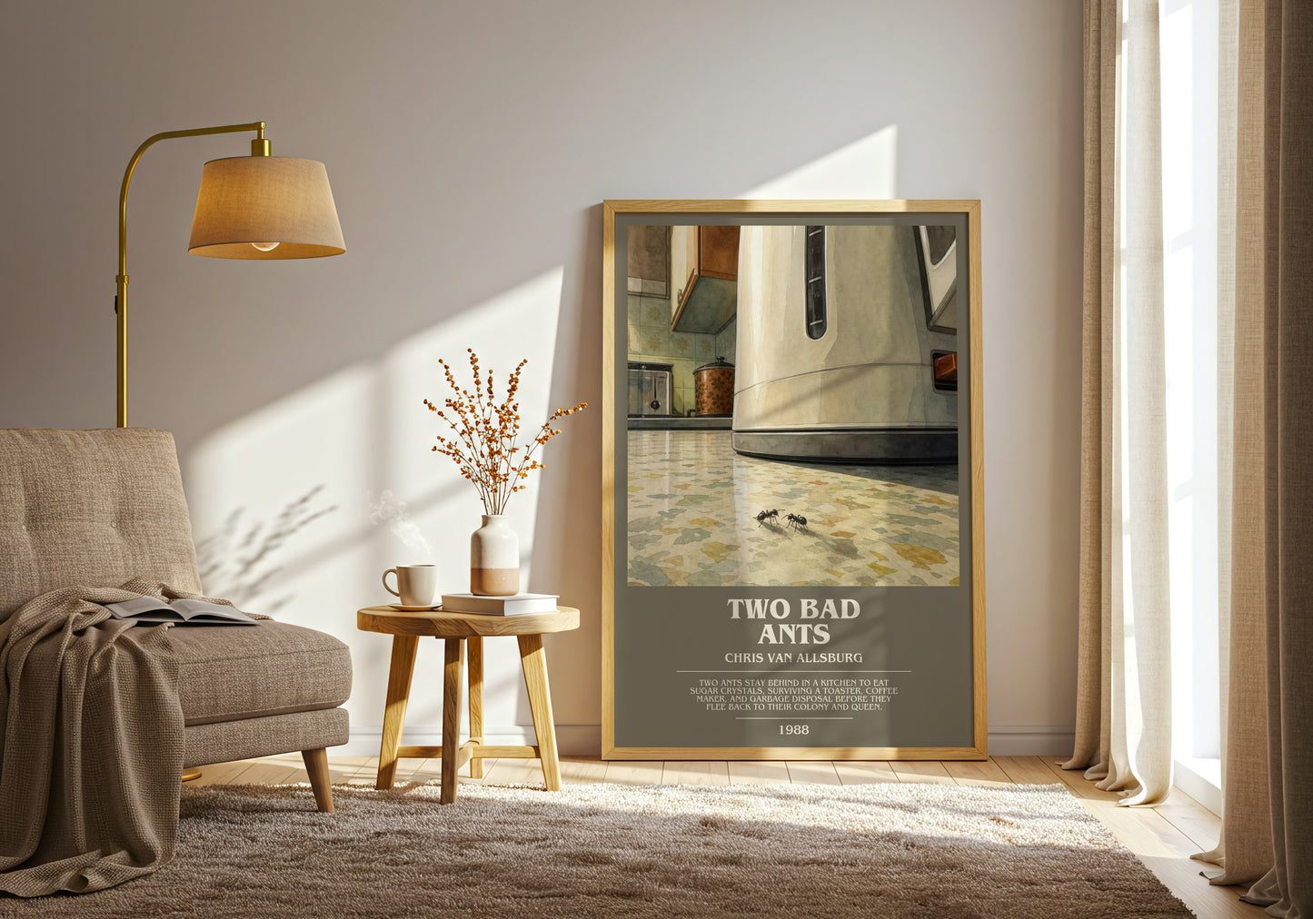 Two Bad Ants bookish print on bookshelf – Chris Van Allsburg fan gift