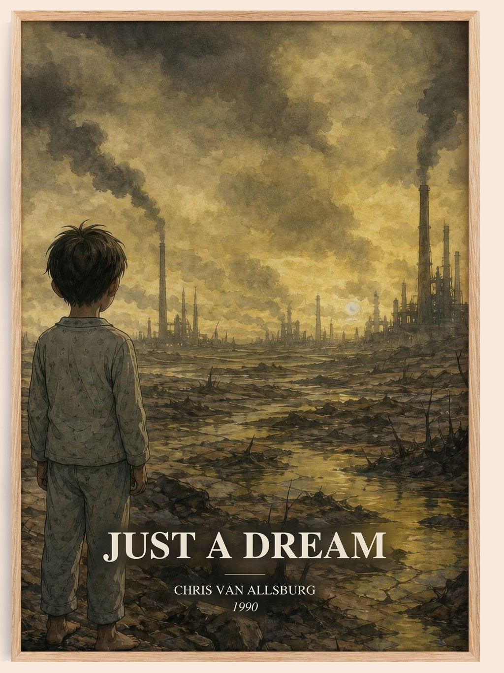 Just A Dream watercolour book poster by Chris Van Allsburg – framed literary art print