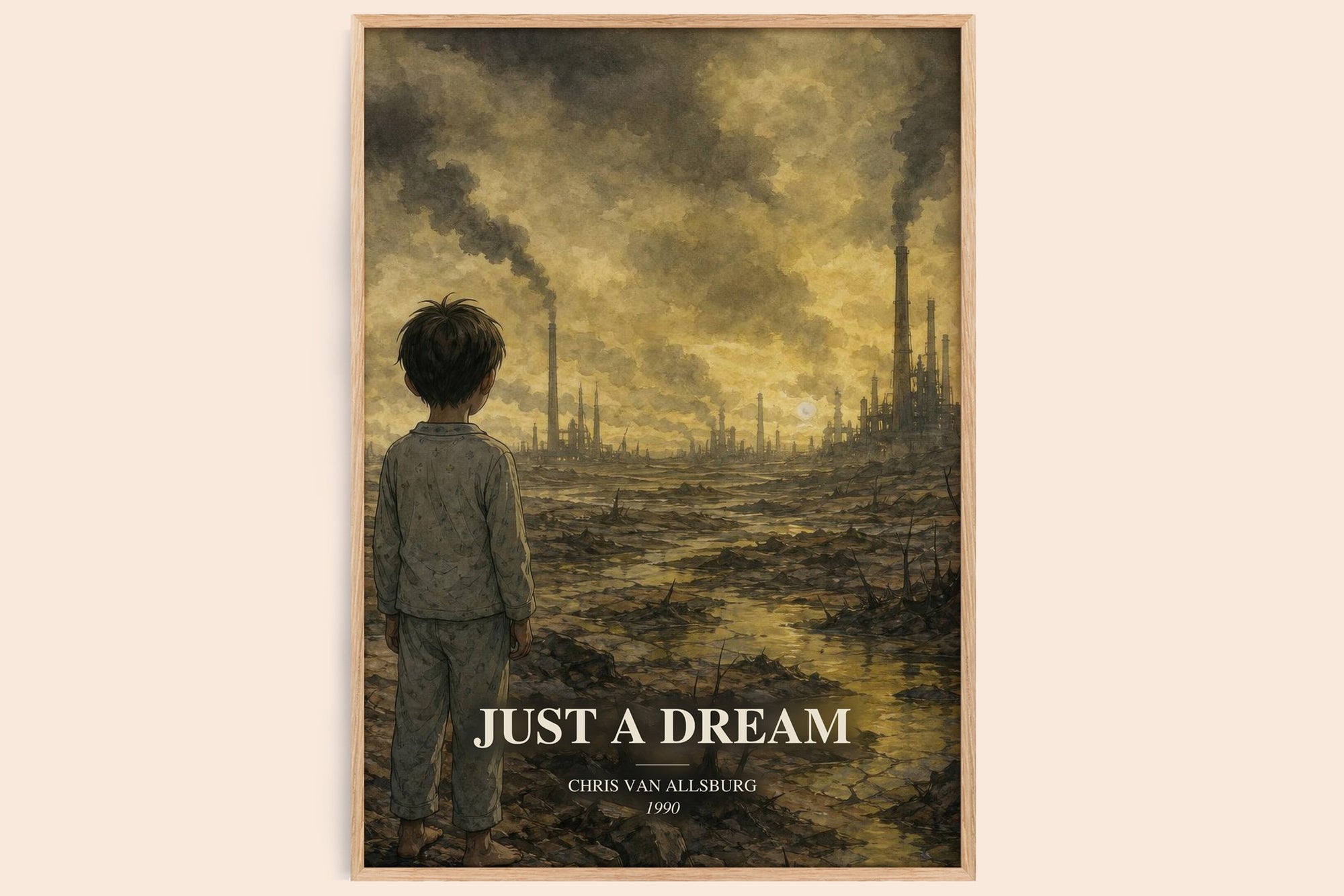 Just A Dream watercolour book poster by Chris Van Allsburg – framed literary art print