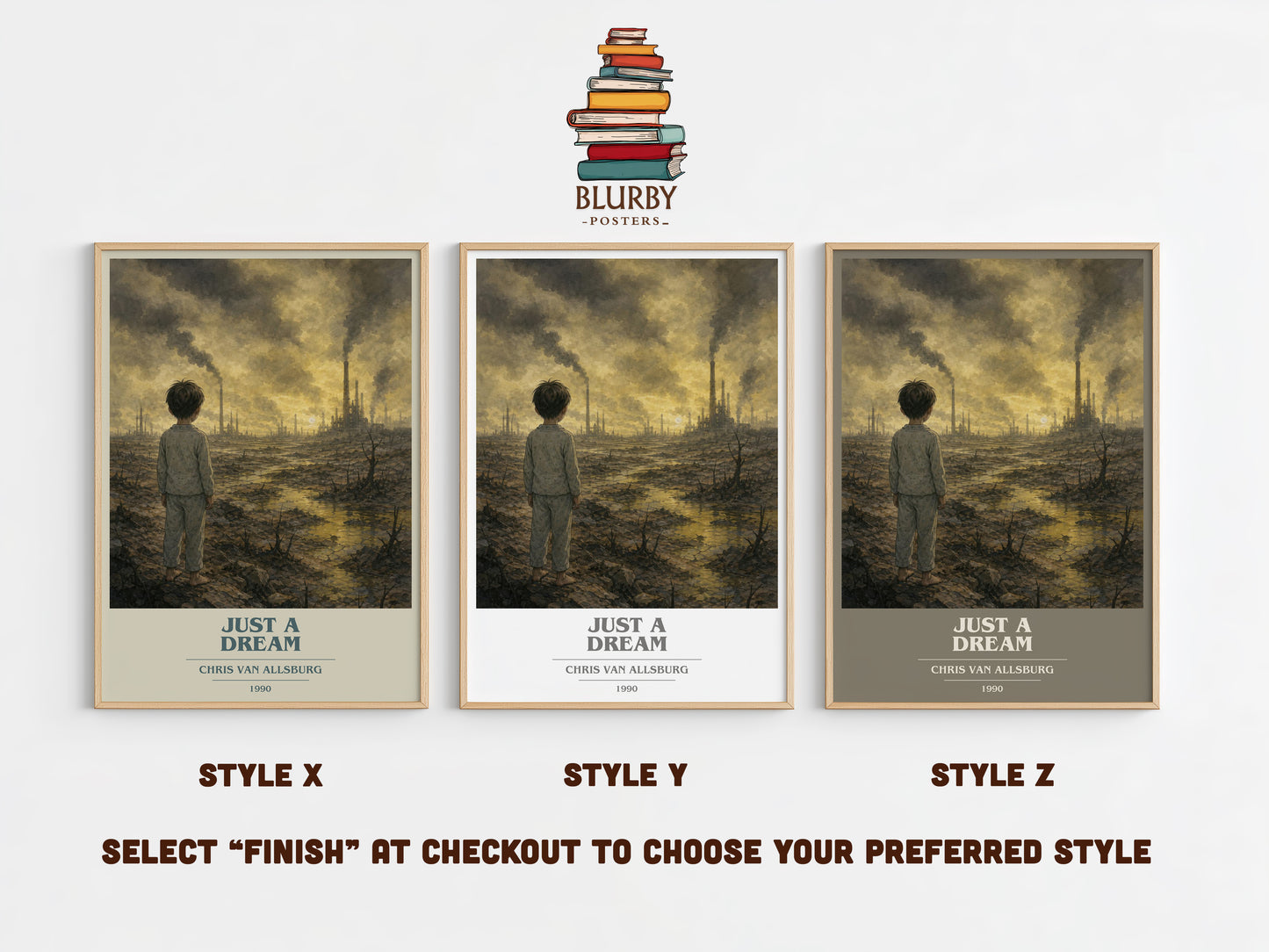 Just A Dream book cover print in frame leaning in hallway – childrens wall art