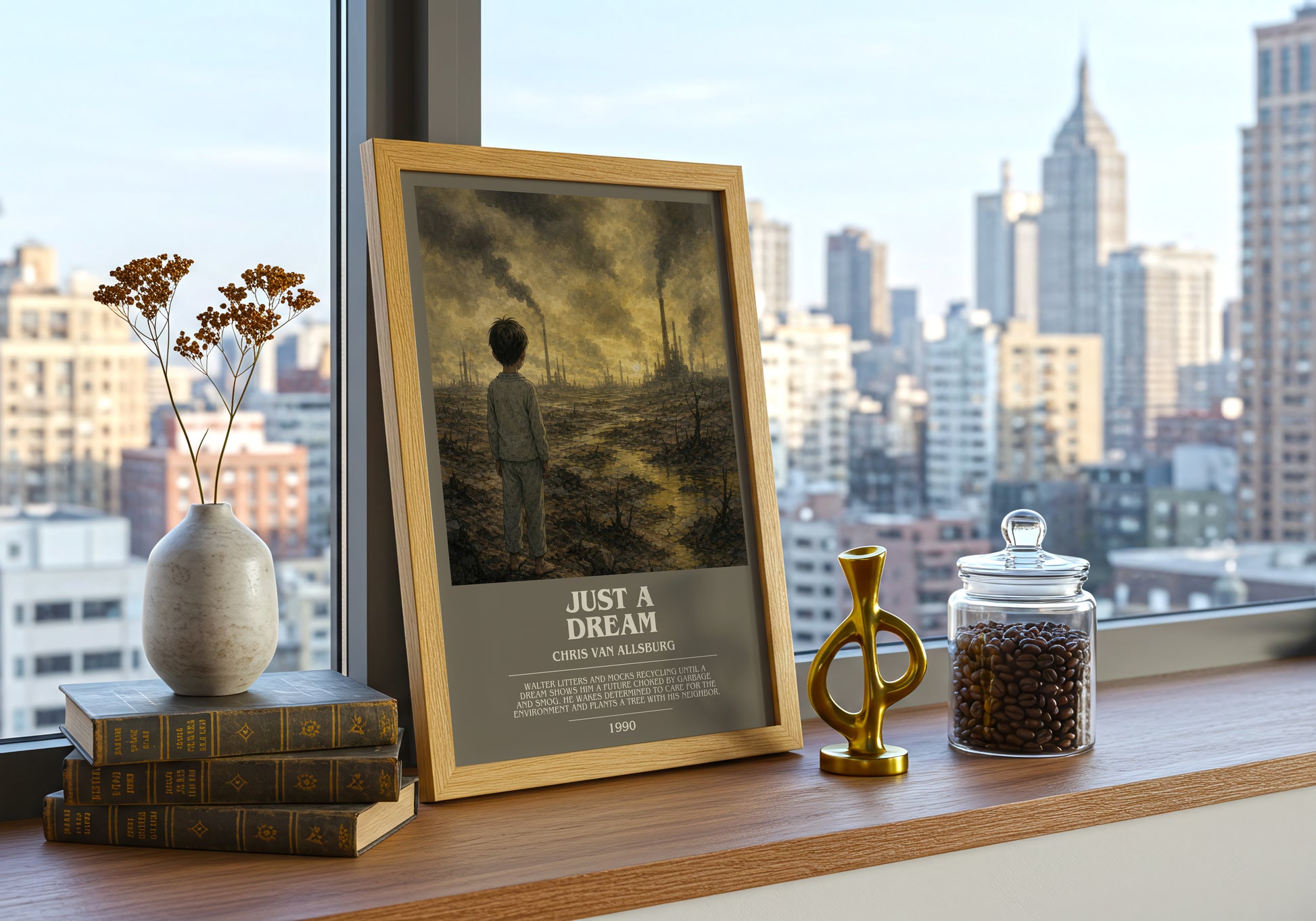 Just A Dream bookish print framed by window – literary home decor