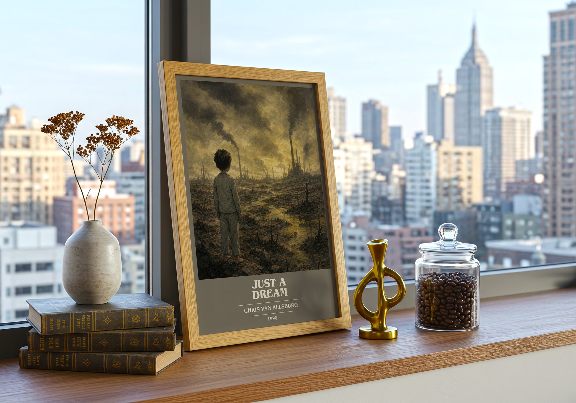 Just A Dream book cover print framed by window – literary home decor