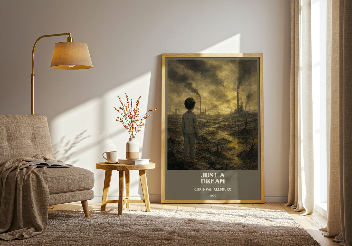 Just A Dream book cover print on bookshelf – Chris Van Allsburg fan gift