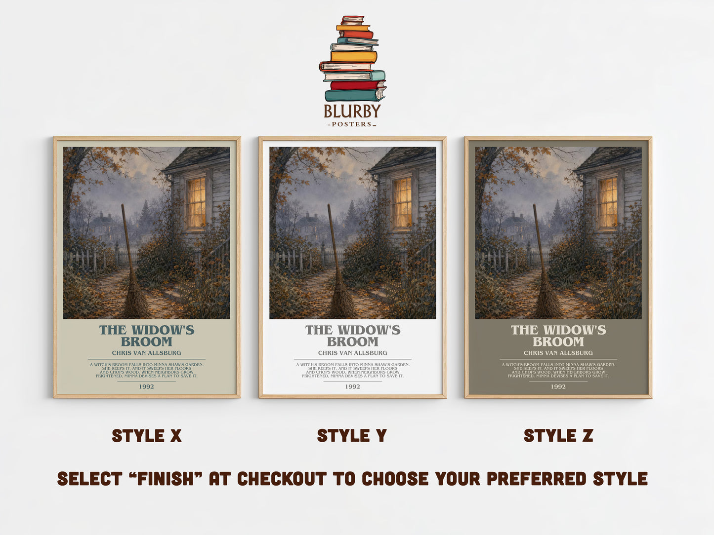 The Widow'S Broom bookish print in frame leaning in hallway – childrens wall art