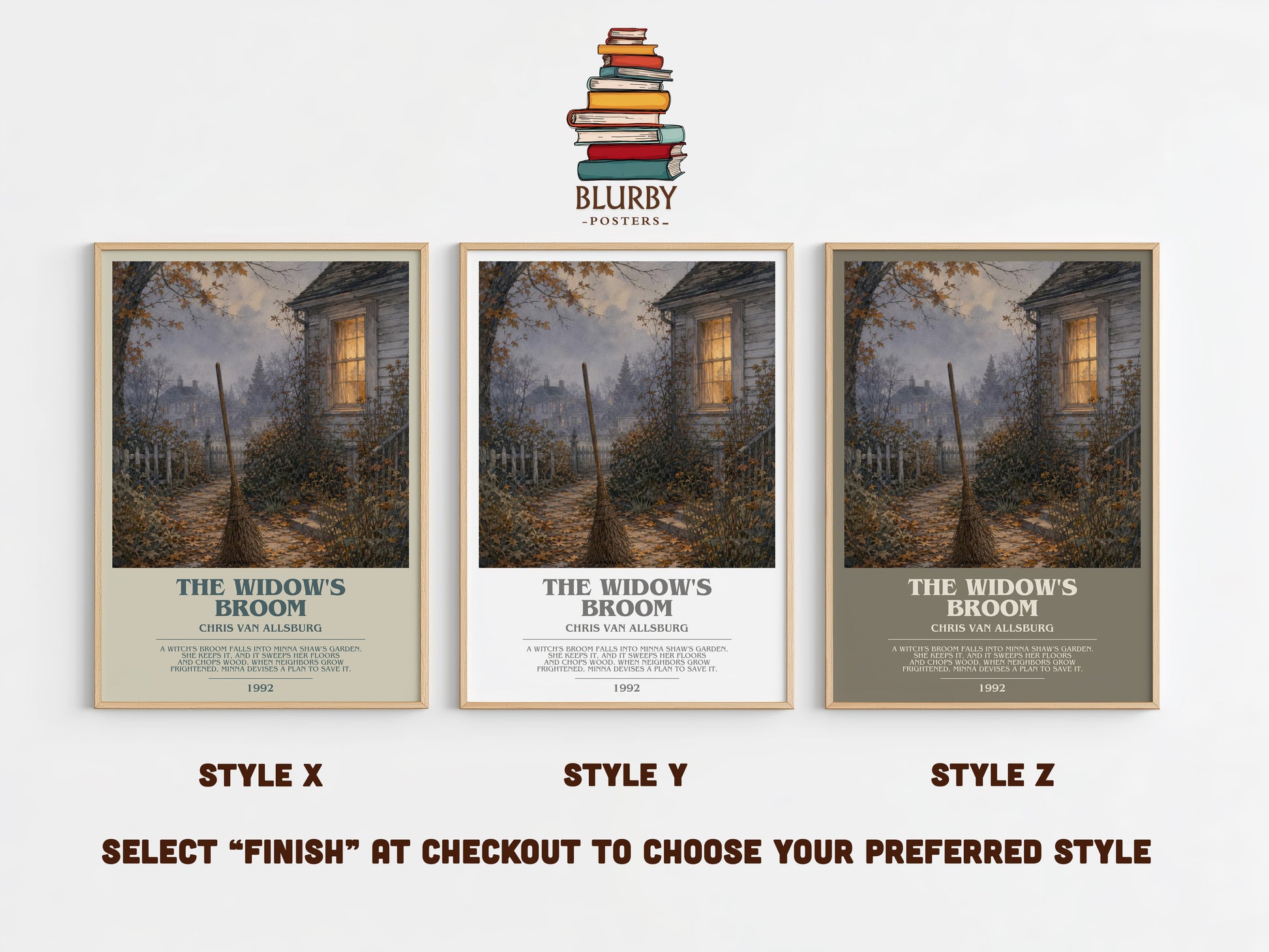 The Widow'S Broom bookish print in frame leaning in hallway – childrens wall art