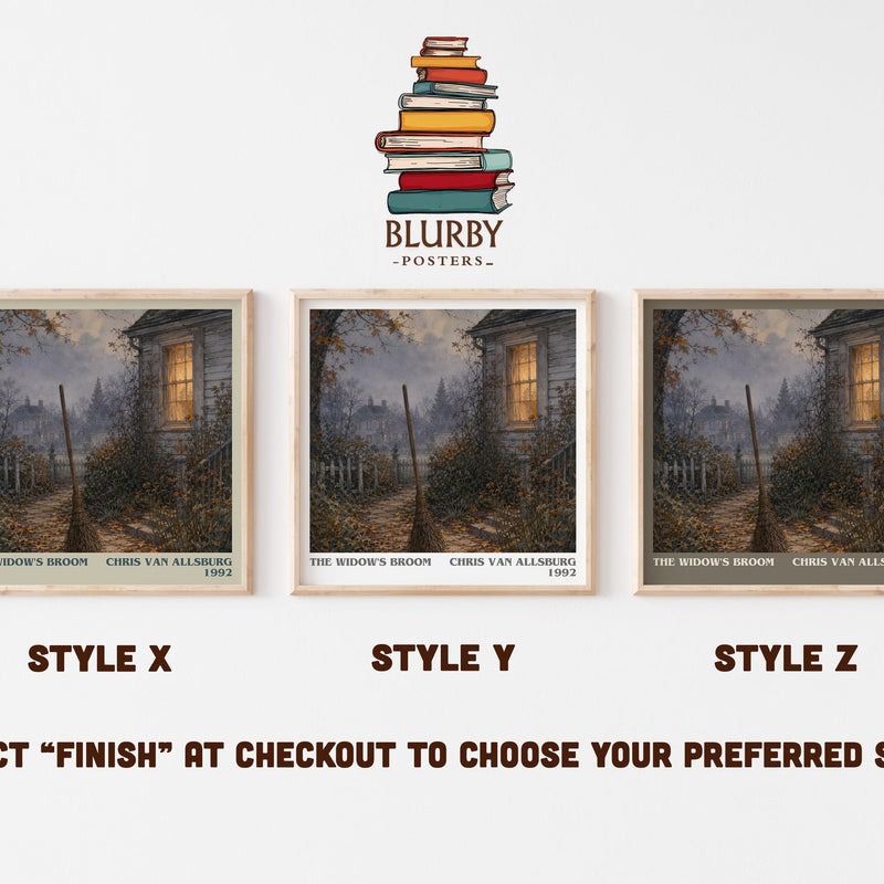 The Widow'S Broom literary print in frame leaning in hallway – childrens wall art