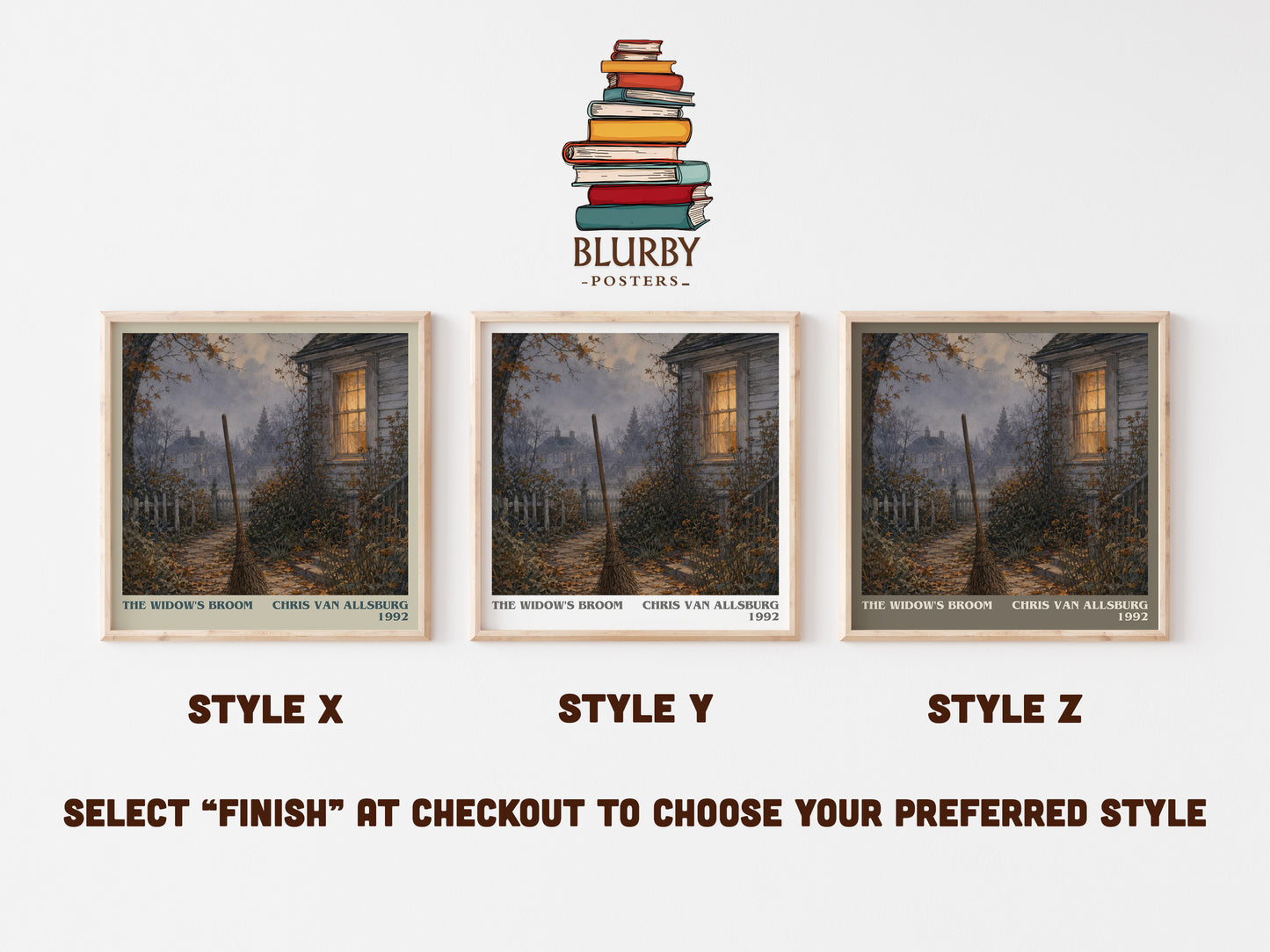 The Widow'S Broom literary print in frame leaning in hallway – childrens wall art