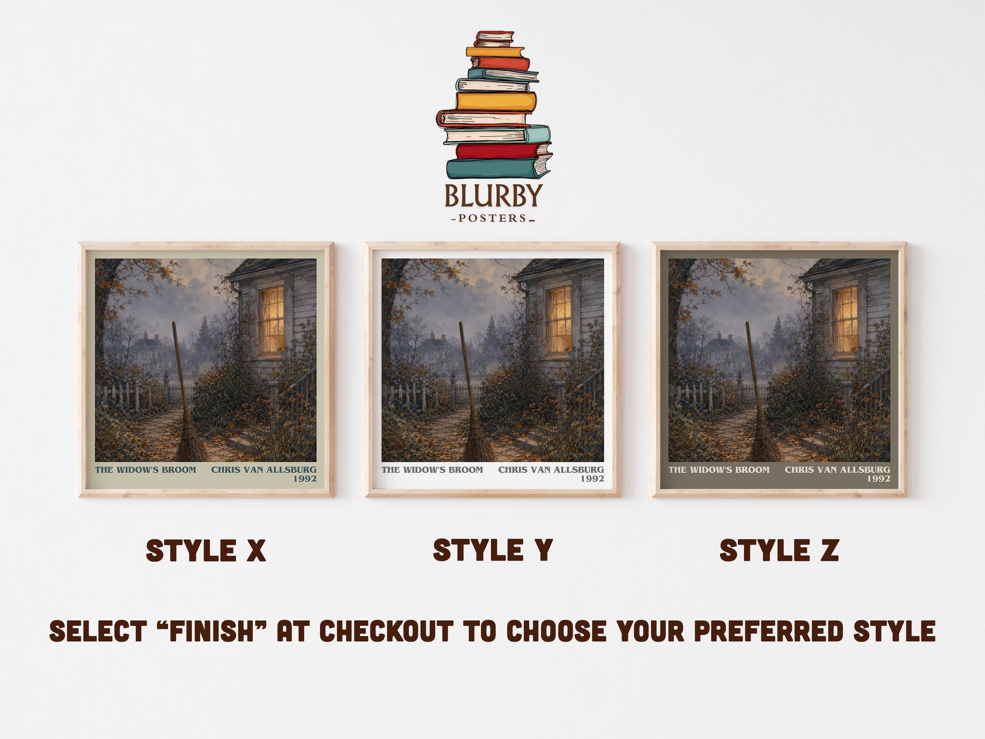 The Widow'S Broom literary print in frame leaning in hallway – childrens wall art
