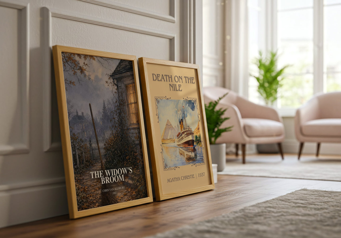 The Widow'S Broom watercolour print framed by window – literary home decor